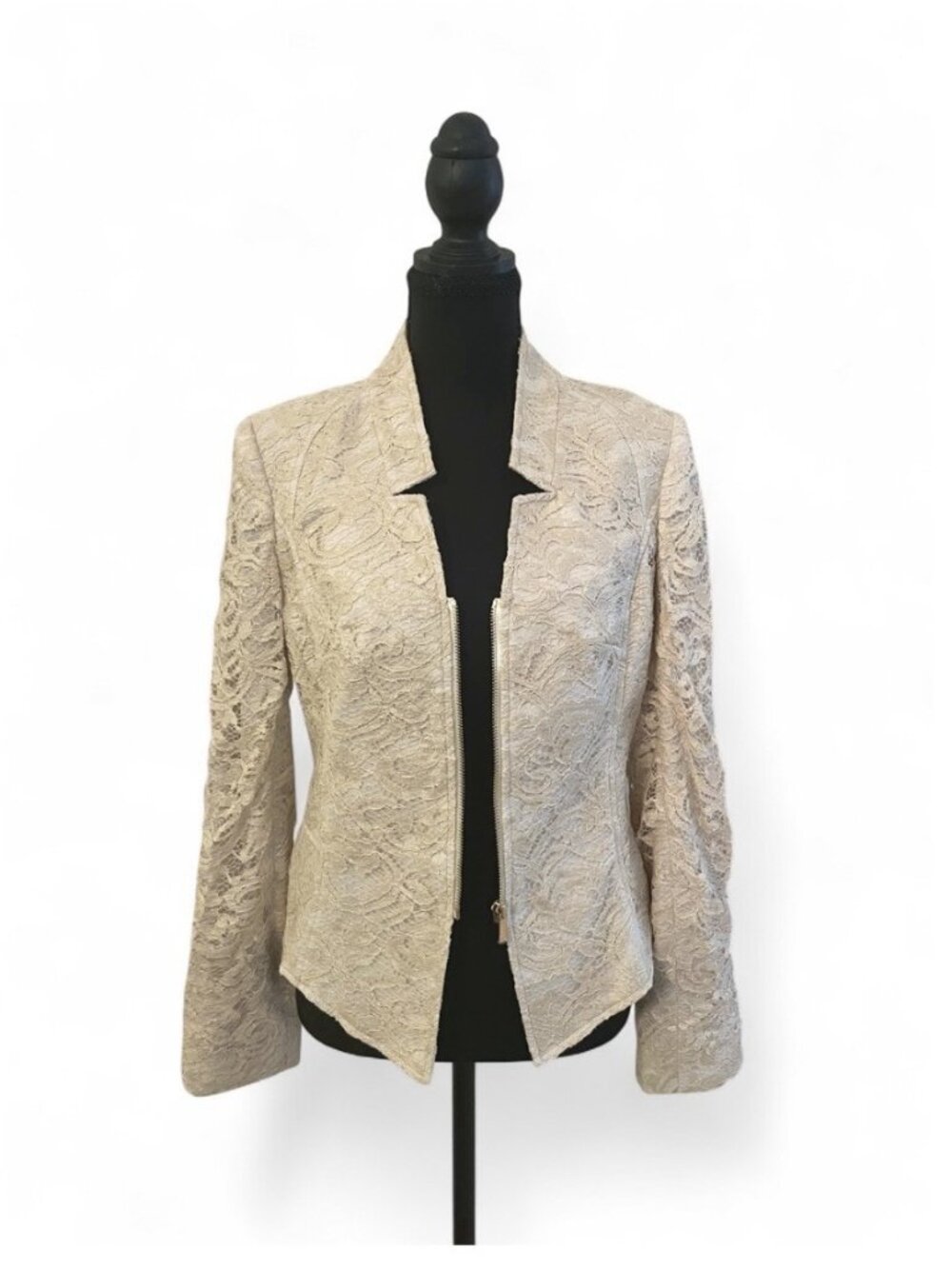 Cache Lace Blazer Zip-Up Embroidered Cream Wedding Formal Jacket Fitted Lace, 6